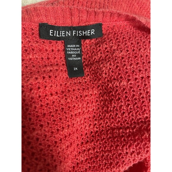 Eileen Fisher Linen Cotton Open Front Cardigan Shrug Plus Size 2X Coral Red NWOT - Picture 5 of 7